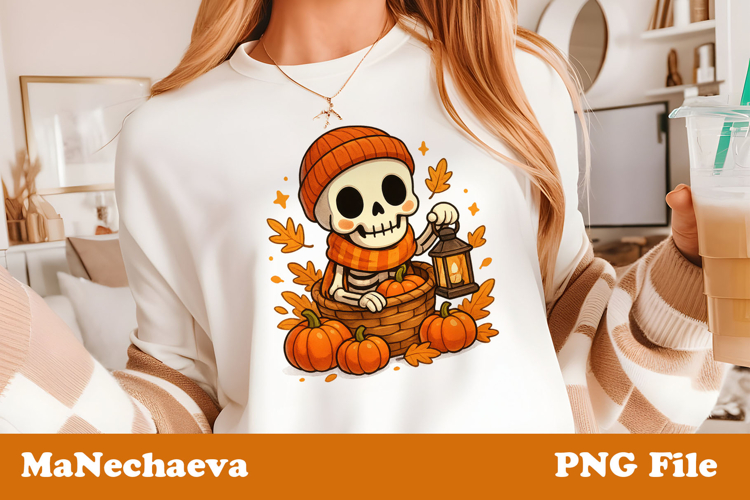 Halloween Skeleton in Basket Clipart | Autumn Lantern PNG