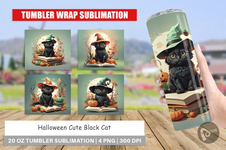 Tumbler Wrap Cute Halloween Black Cat