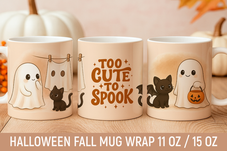 Halloween Cute Ghost Mug Wrap Sublimation PNG, Funny mug