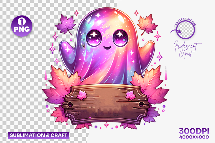 Halloween Cute Ghost Sign Board Clipart PNG Sublimation