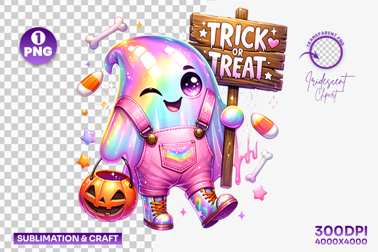 Halloween Cute Ghost Trick or Treat Clipart PNG Sublimation