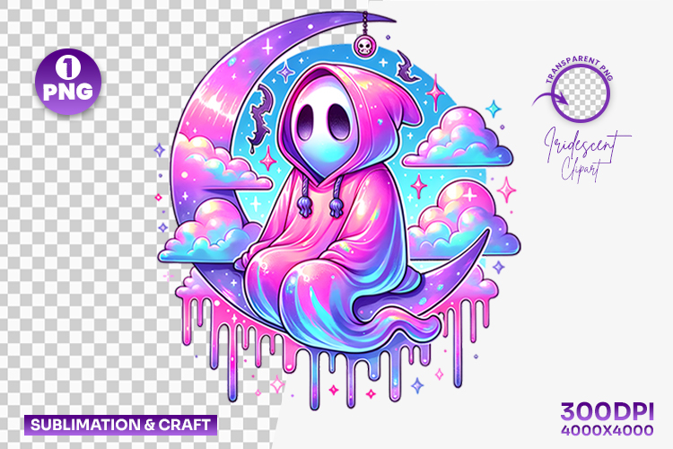 Halloween Cute Pastel Geam Reaper Ghost Clipart PNG