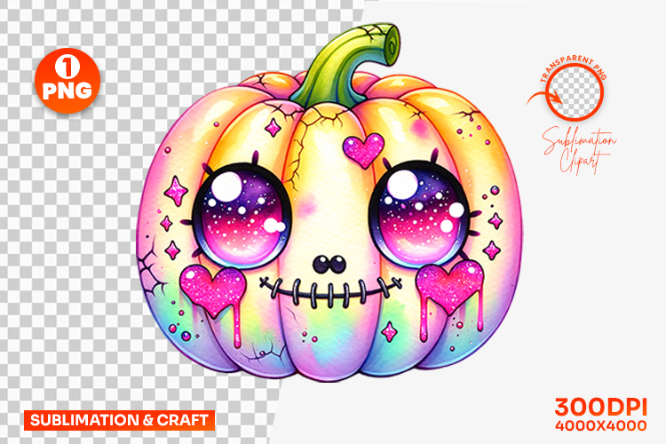 Halloween Cute Pastel Pumpkin Hearts Clipart PNG Sublimation