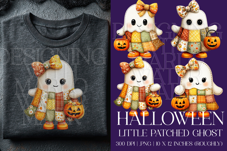 Halloween Patchwork Ghost Graphics, Halloween PNG, s2