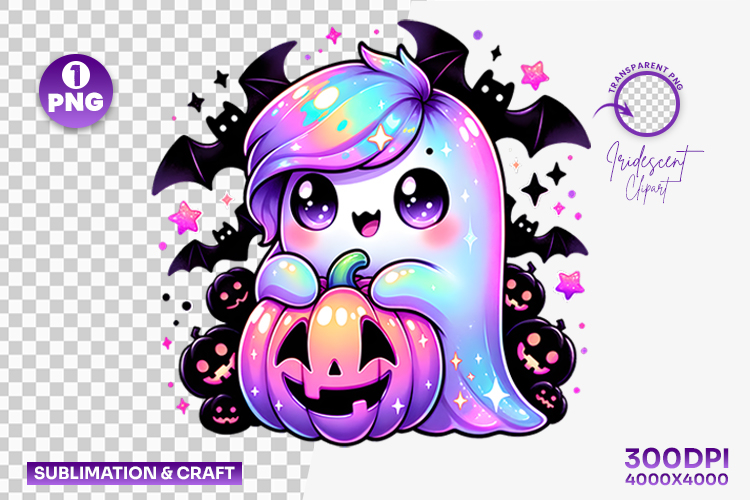 Halloween Cute Pumpkin Ghost Clipart PNG Sublimation Design