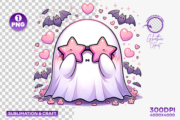 Halloween Cute Star Glasses Ghost Clipart PNG Sublimation