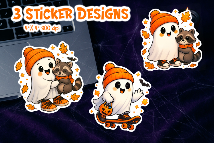 Cute Halloween Sticker Printable | Ghost and Raccoon Sticker