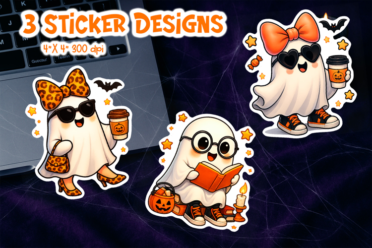 Cute Halloween Sticker Printable | Ghost Coffee Book Clipart