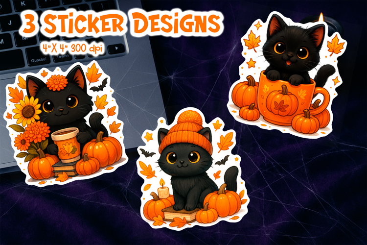 Cute Halloween Sticker Printable | Black Cats and Pumpkins