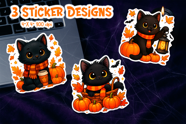 Cute Halloween Sticker Printable | Black Cats with Pumpkins
