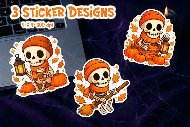 Cute Halloween Sticker Printable | Cozy Skeleton Lantern Bro