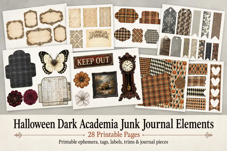 Halloween Dark Academia Junk Journal Elements