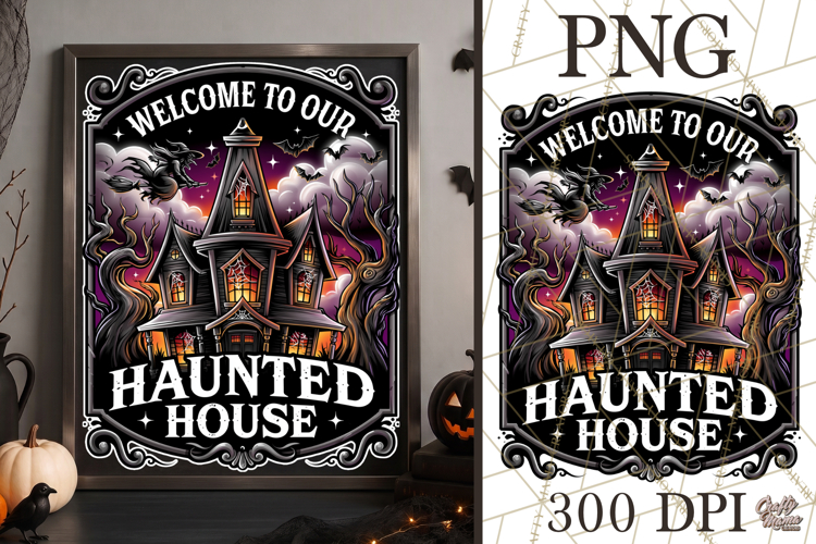 Welcome To Our Haunted House Halloween Sign PNG Graphic
