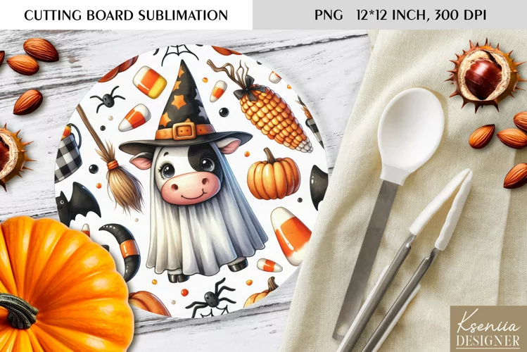 Cute Halloween Pattern|Round Cutting Board Design