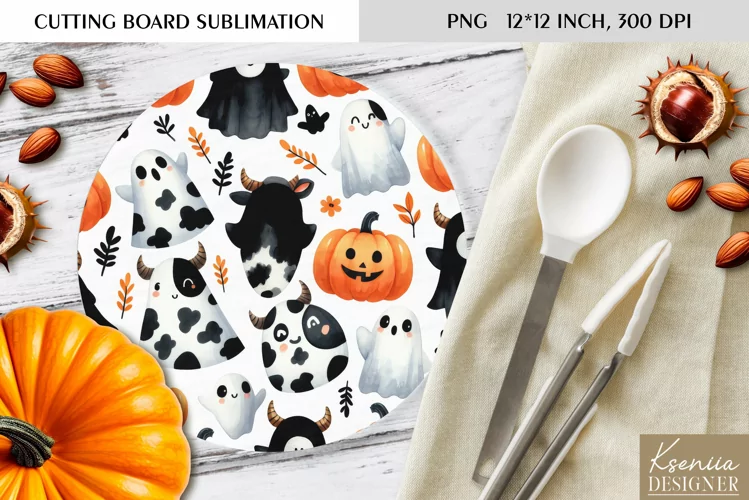 Cute Halloween Pattern|Round Cutting Board Design