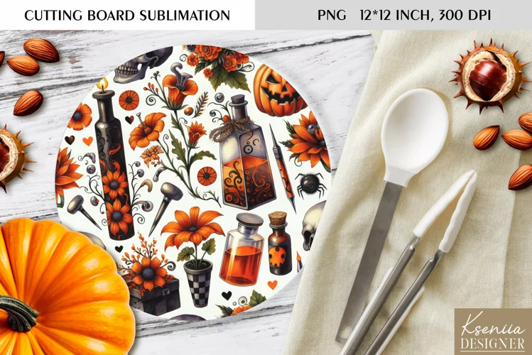 Cute Halloween Pattern|Round Cutting Board Design