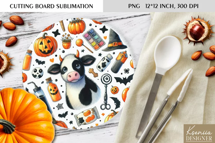 Cute Halloween Pattern|Round Cutting Board Design
