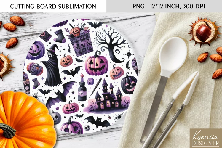 Cute Halloween Pattern|Round Cutting Board Design