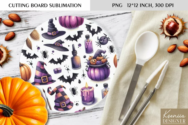 Cute Halloween Pattern|Round Cutting Board Design