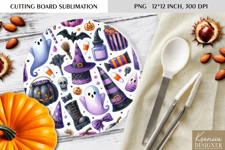 Cute Halloween Pattern|Round Cutting Board Design