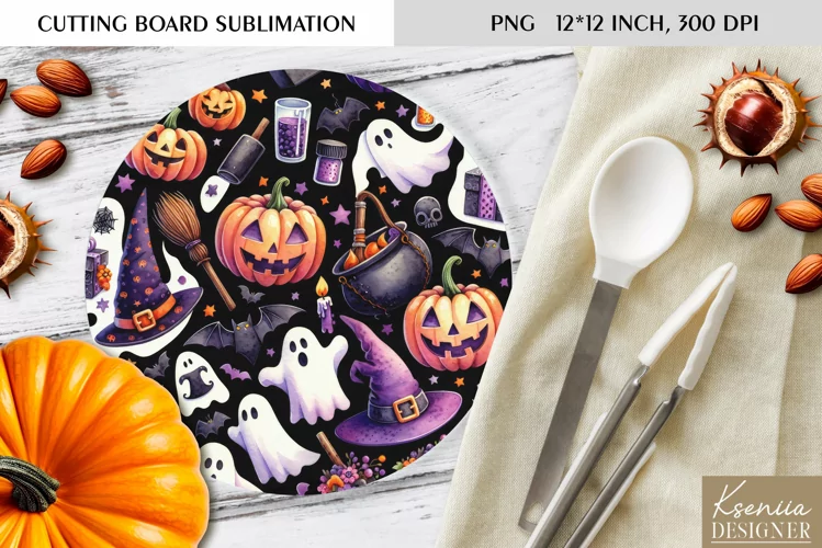 Cute Halloween Pattern|Round Cutting Board Design