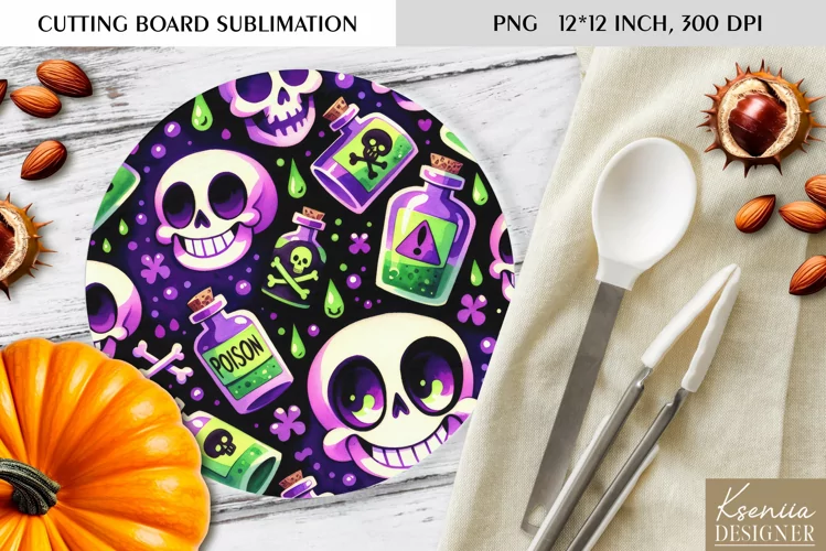 Cute Halloween Pattern|Round Cutting Board Design