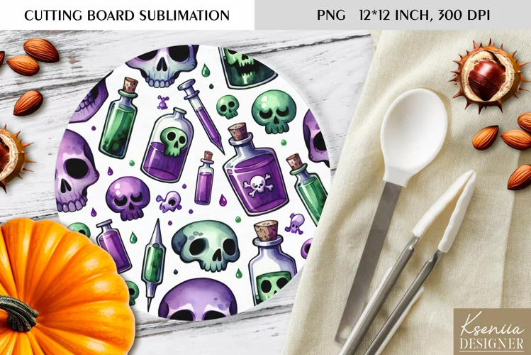 Cute Halloween Pattern|Round Cutting Board Design