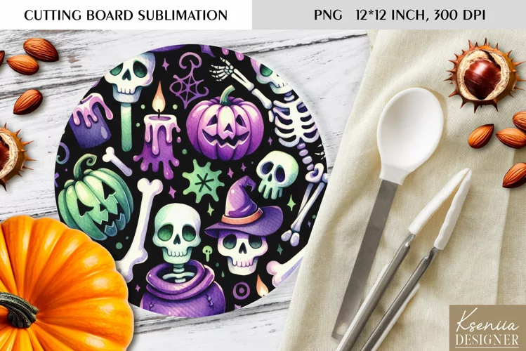 Cute Halloween Pattern|Round Cutting Board Design