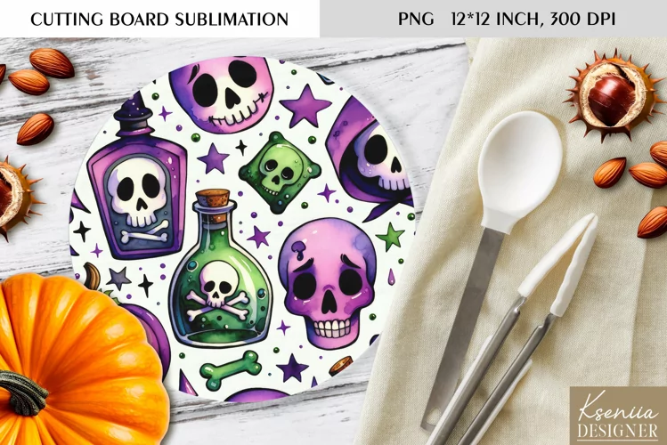 Cute Halloween Pattern|Round Cutting Board Design