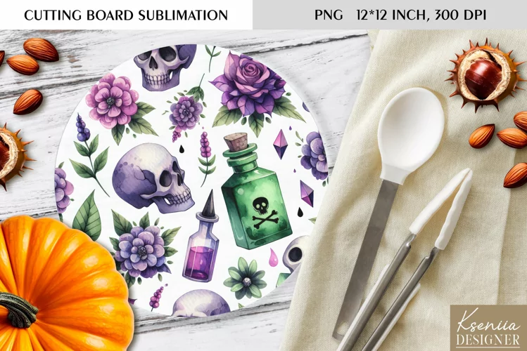 Cute Halloween Pattern|Round Cutting Board Design