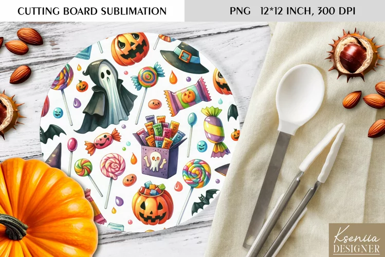 Cute Halloween Pattern|Round Cutting Board Design