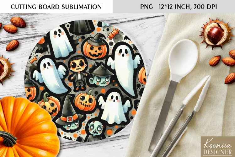 Cute Halloween Pattern|Round Cutting Board Design