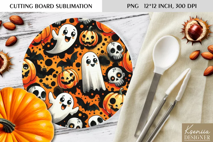 Cute Halloween Pattern|Round Cutting Board Design