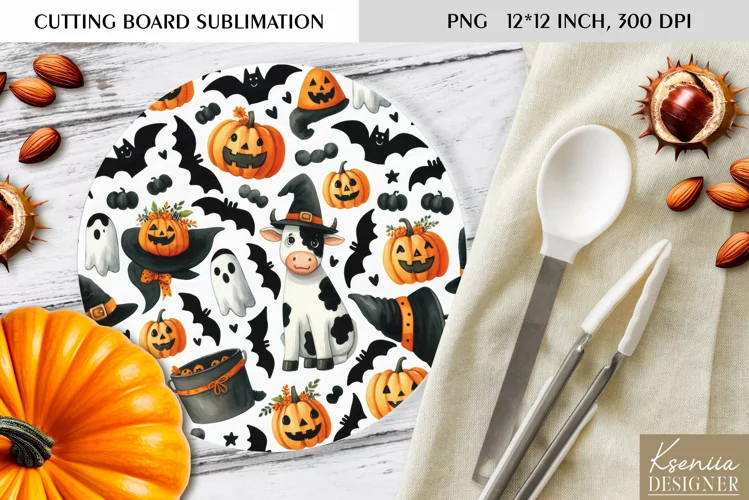 Cute Halloween Pattern|Round Cutting Board Design