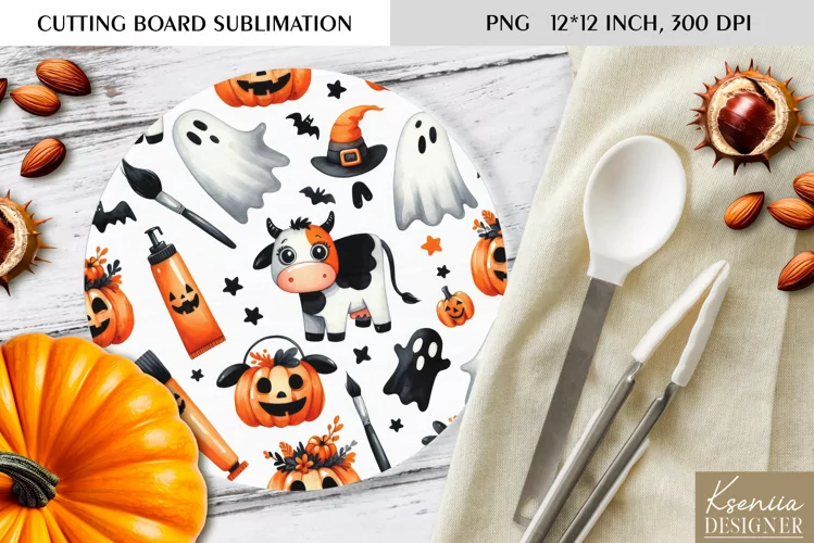 Cute Halloween Pattern|Round Cutting Board Design