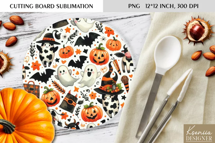 Cute Halloween Pattern|Round Cutting Board Design
