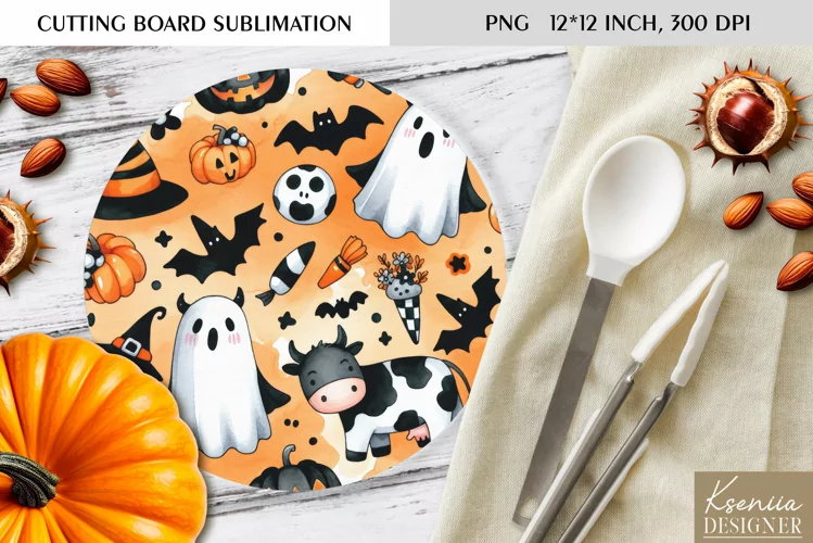 Cute Halloween Pattern|Round Cutting Board Design