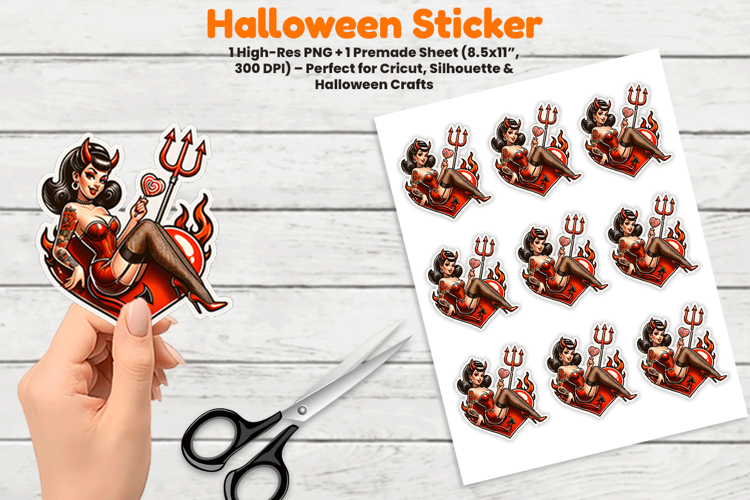 Halloween Devil Girl Pitchfork Sticker Sublimation PNG