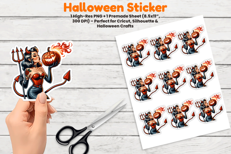 Halloween Devil Girl Pinup Sticker, Sexy Demon PNG