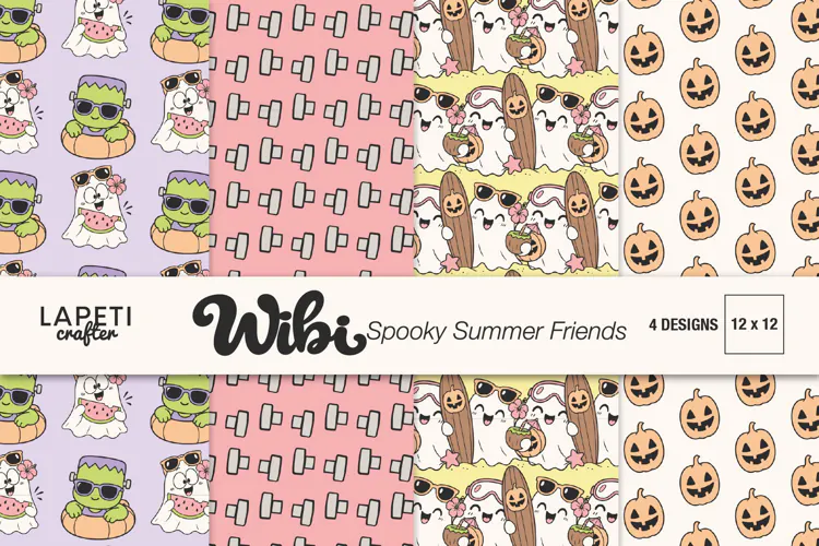 Halloween Digital Paper, Ghost Pumpkin Frankenstein Patterns