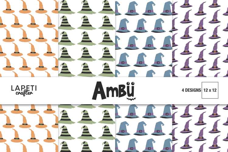 Witch Hat Pattern Scrapbook Paper, Halloween Digital Paper