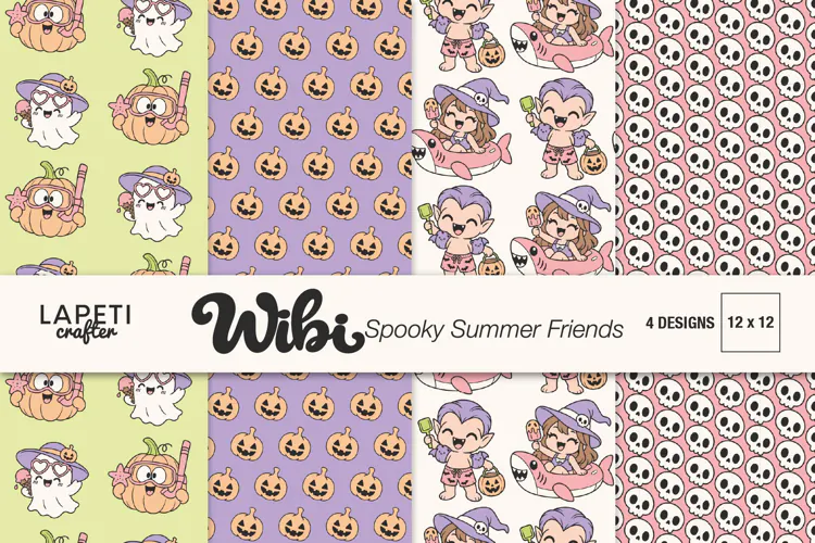 Halloween Digital Paper, Cute Ghost Pumpkin Skull Patterns
