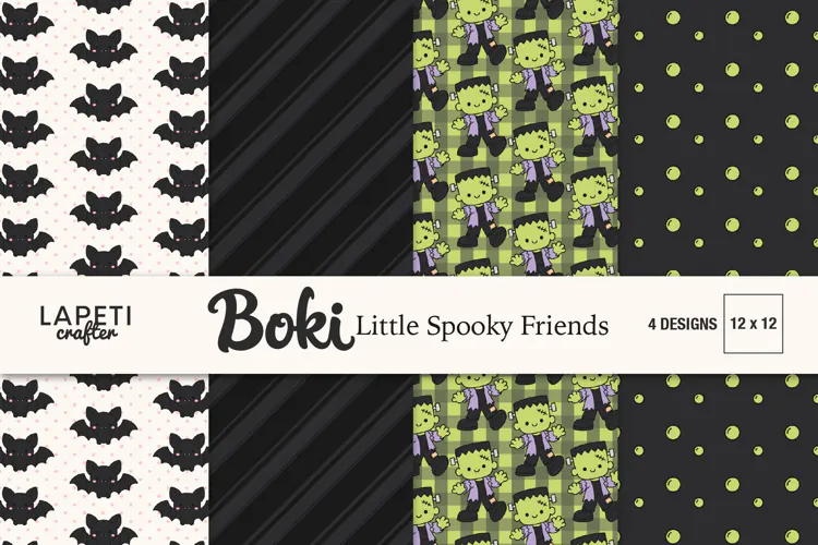 Halloween Digital Paper, Cute Bat Frankenstein Pattern