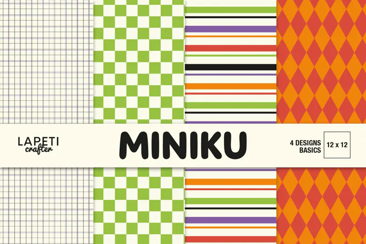 4 Colorful Scrapbook Backgrounds, Plaid Checkerboard Stripes