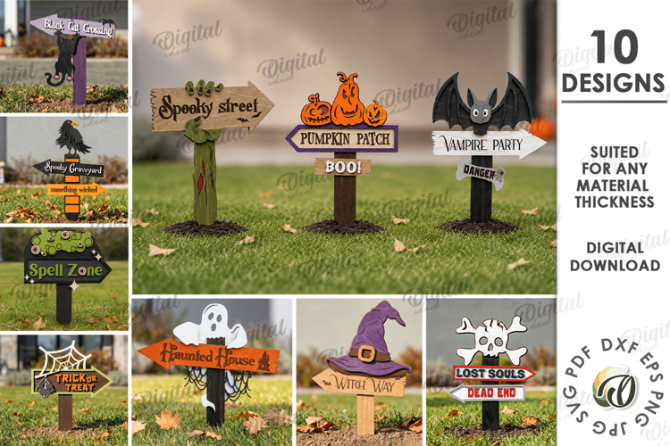 Halloween Directional Signs Bundle Laser Cut. Halloween SVG