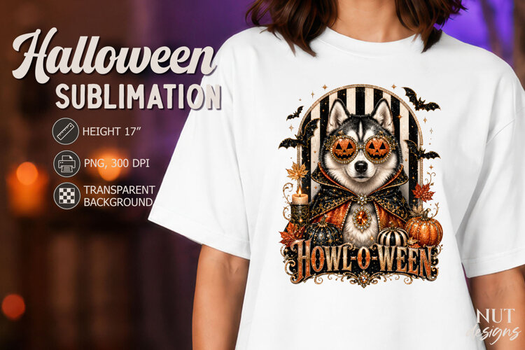 Pet Halloween husky Dog lovers Glamorous circus pumpkin example image 1