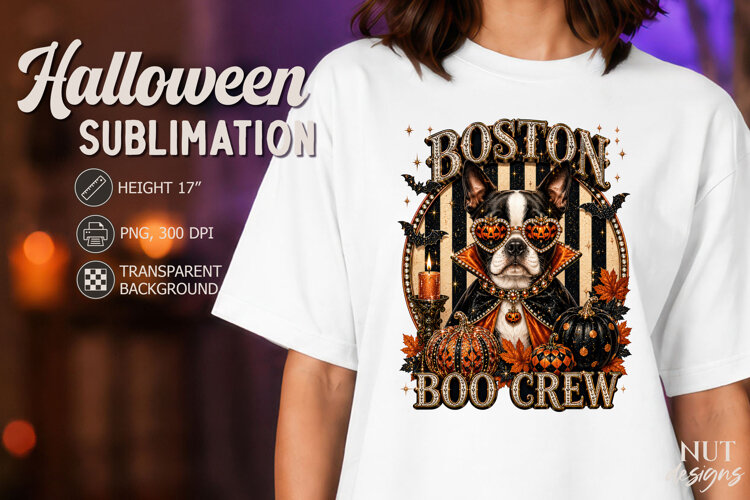 Spooky circus Pet Halloween Boston Terrier Dog face example image 1