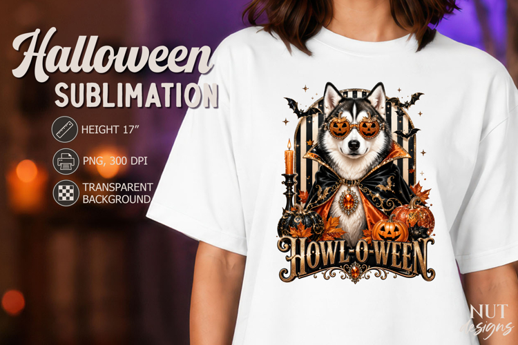 Pet Halloween sublimation Husky dog with sunglasses