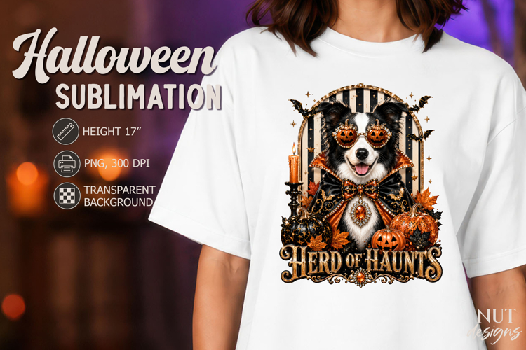 Pet Halloween sublimation Border Collie dog with sunglasses