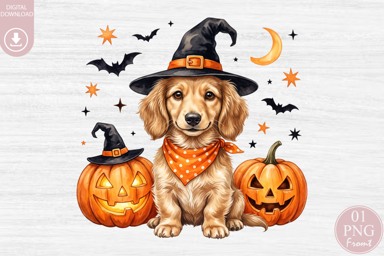 Halloween Dog Witch Hat Sublimation PNG